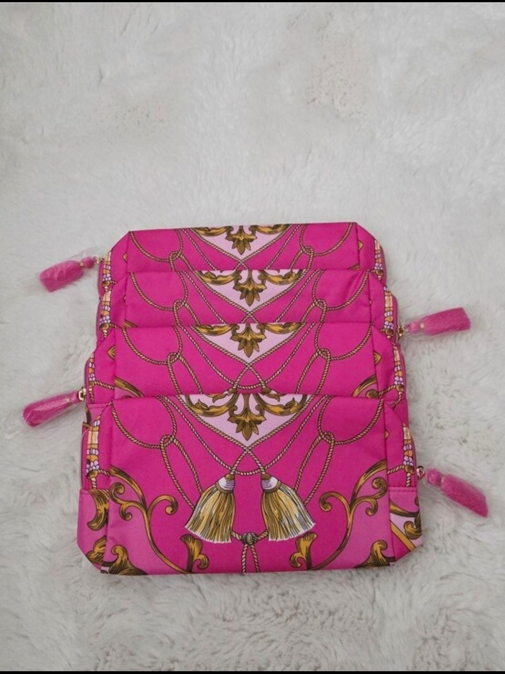 Bright Pink Women's Patterned Zipper Pouch Bag